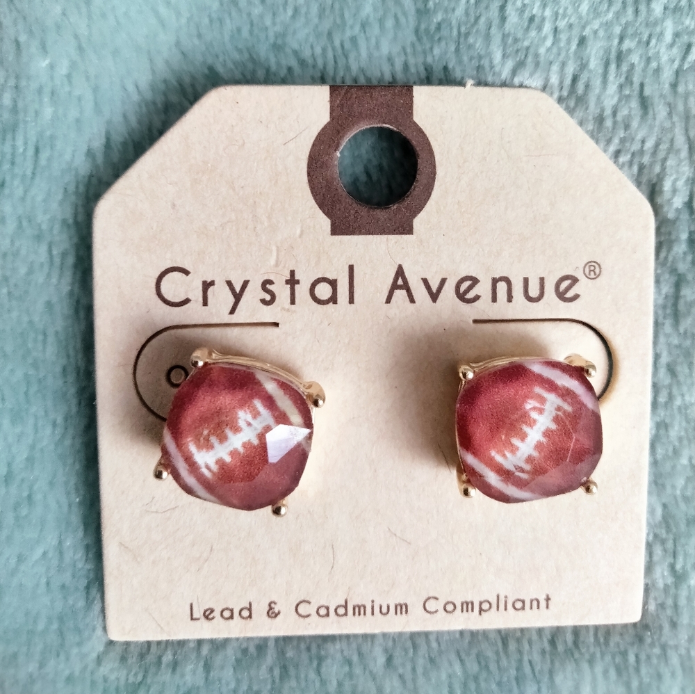 Gold Football 🏈 Cushion Cut Crystal Stud Earrings